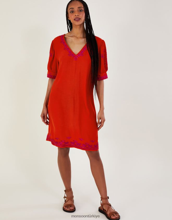 Monsoon kadınlar chrissy işlemeli tunik elbise JH86BT191 Giyim turuncu