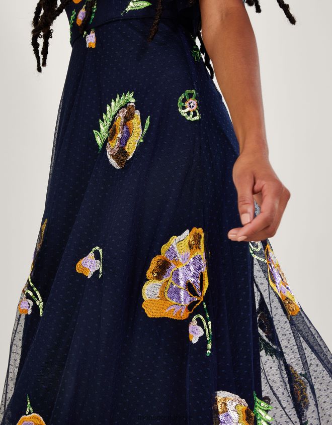 Monsoon kadınlar claudia işlemeli midi elbise JH86BT239 Giyim Mavi Donanma)