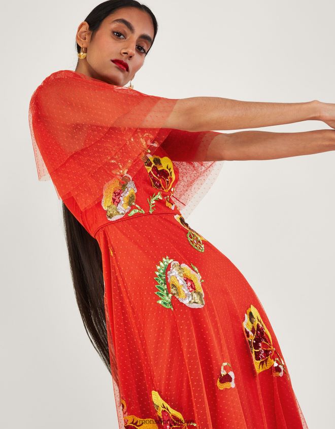 Monsoon kadınlar claudia işlemeli midi elbise JH86BT764 Giyim kırmızı