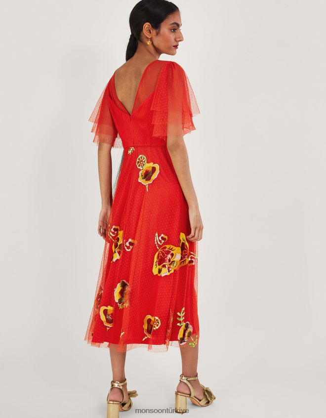 Monsoon kadınlar claudia işlemeli midi elbise JH86BT764 Giyim kırmızı