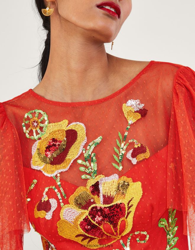 Monsoon kadınlar claudia işlemeli midi elbise JH86BT764 Giyim kırmızı