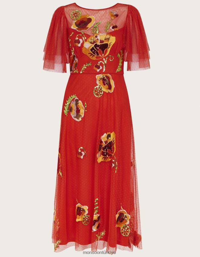 Monsoon kadınlar claudia işlemeli midi elbise JH86BT764 Giyim kırmızı