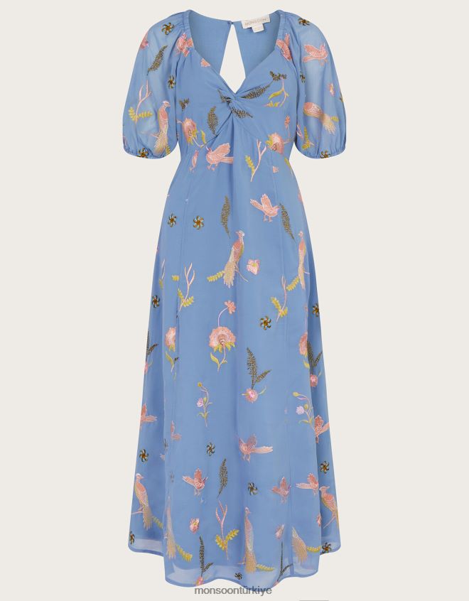 Monsoon kadınlar dani işlemeli midi elbise JH86BT894 Giyim mavi