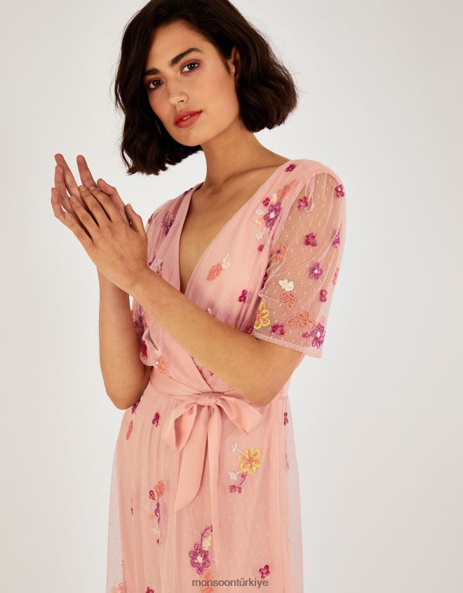 Monsoon kadınlar dantel işlemeli midi elbise JH86BT1123 Giyim portakal (şeftali)