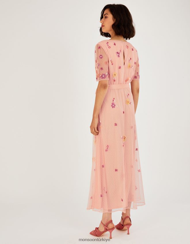 Monsoon kadınlar dantel işlemeli midi elbise JH86BT1123 Giyim portakal (şeftali)