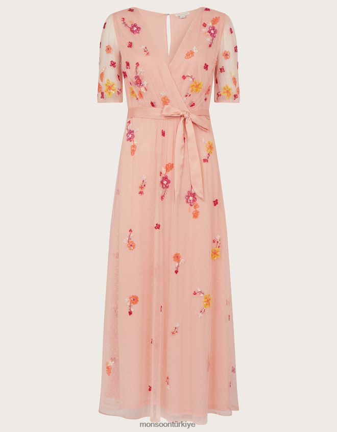 Monsoon kadınlar dantel işlemeli midi elbise JH86BT1123 Giyim portakal (şeftali)