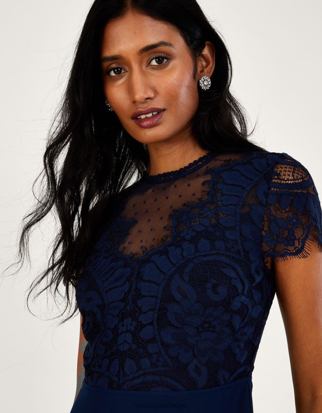 Monsoon kadınlar diana dantel kısa boy maxi elbise JH86BT597 Giyim Mavi Donanma)