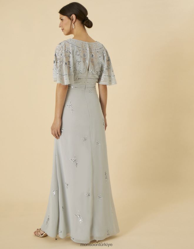 Monsoon kadınlar elena süslenmiş maxi elbise JH86BT1120 Giyim gümüş