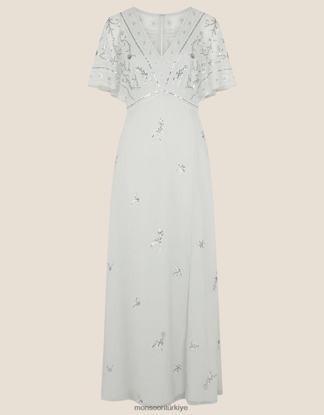 Monsoon kadınlar elena süslenmiş maxi elbise JH86BT1120 Giyim gümüş