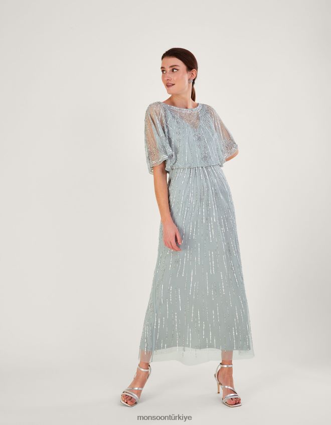 Monsoon kadınlar elizabeth geri dönüştürülmüş polyesterden süslenmiş kısa boy maksi elbise JH86BT738 Giyim yeşil