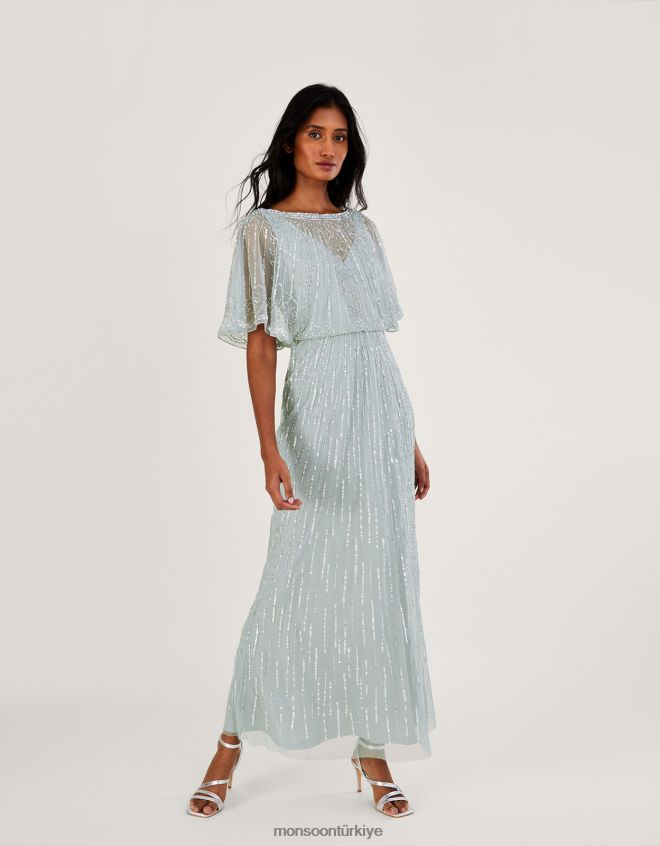 Monsoon kadınlar elizabeth geri dönüştürülmüş polyesterden süslenmiş maxi elbise JH86BT787 Giyim yeşil