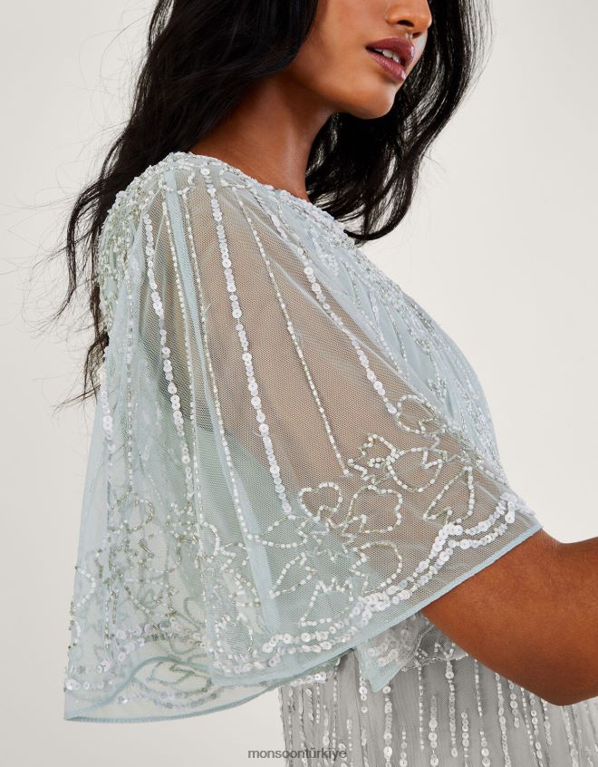 Monsoon kadınlar elizabeth geri dönüştürülmüş polyesterden süslenmiş maxi elbise JH86BT787 Giyim yeşil