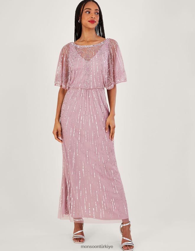 Monsoon kadınlar elizabeth süslenmiş kısa boy maxi elbise JH86BT654 Giyim pembe
