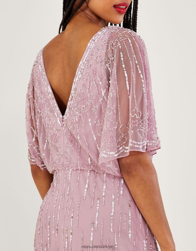 Monsoon kadınlar elizabeth süslenmiş kısa boy maxi elbise JH86BT654 Giyim pembe