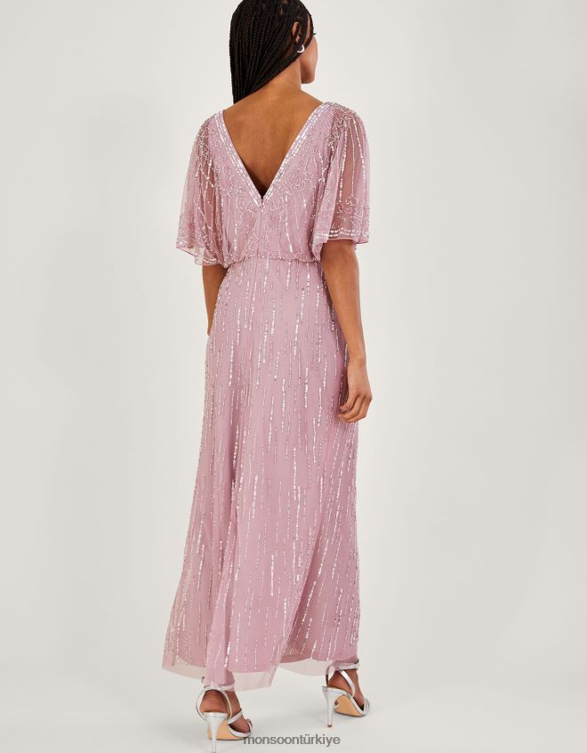 Monsoon kadınlar elizabeth süslenmiş kısa boy maxi elbise JH86BT654 Giyim pembe