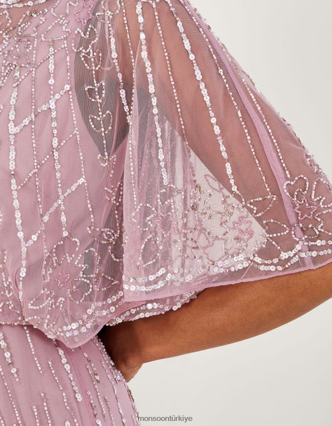 Monsoon kadınlar elizabeth süslenmiş kısa boy maxi elbise JH86BT654 Giyim pembe