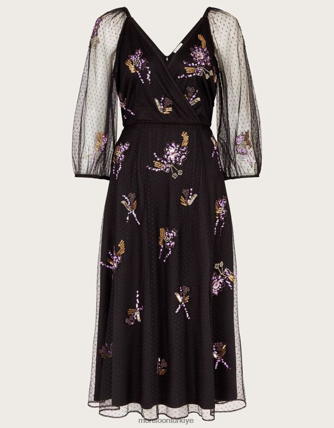 Monsoon kadınlar eloise işlemeli çay elbisesi JH86BT16 Giyim siyah