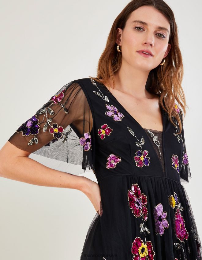 Monsoon kadınlar faye süslenmiş maxi elbise JH86BT744 Giyim siyah