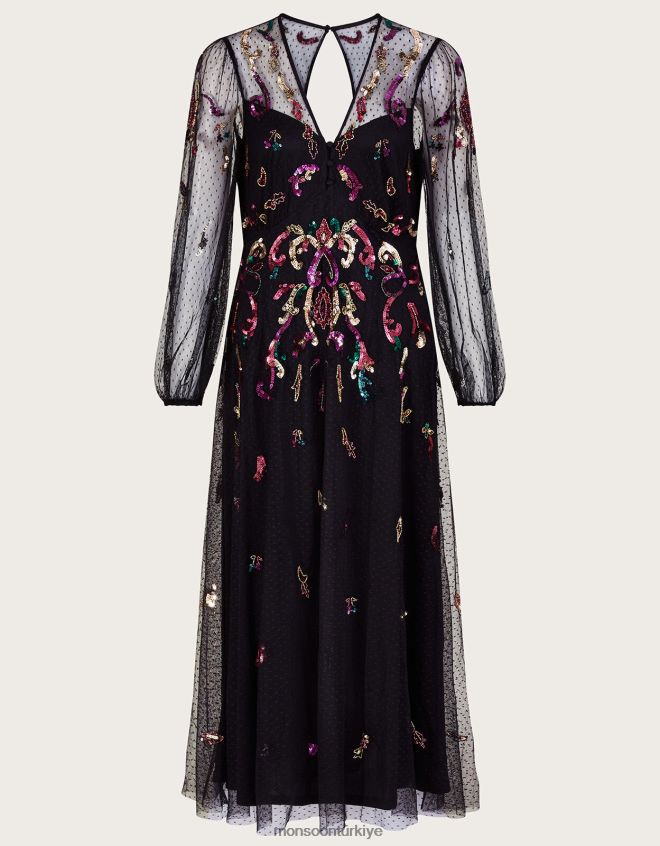 Monsoon kadınlar faye süslenmiş maxi elbise JH86BT744 Giyim siyah