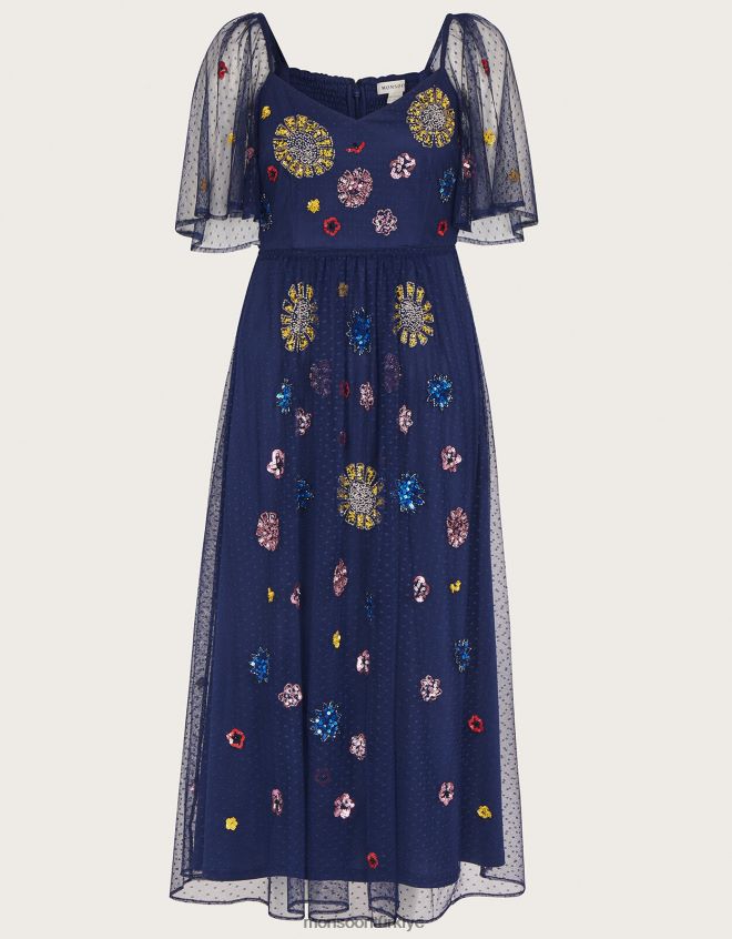 Monsoon kadınlar fernada işlemeli elbise JH86BT231 Giyim Mavi Donanma)