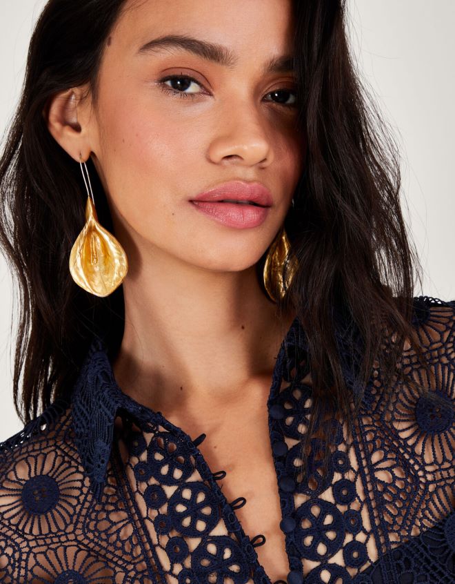 Monsoon kadınlar gabriella dantelli gömlek elbise JH86BT152 Giyim Mavi Donanma)