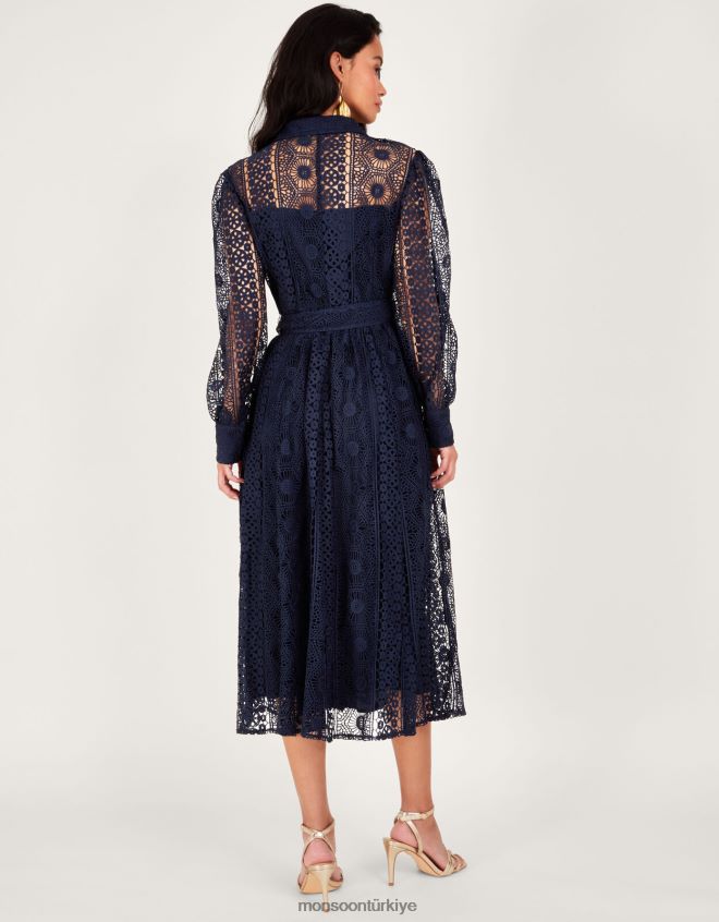 Monsoon kadınlar gabriella dantelli gömlek elbise JH86BT152 Giyim Mavi Donanma)