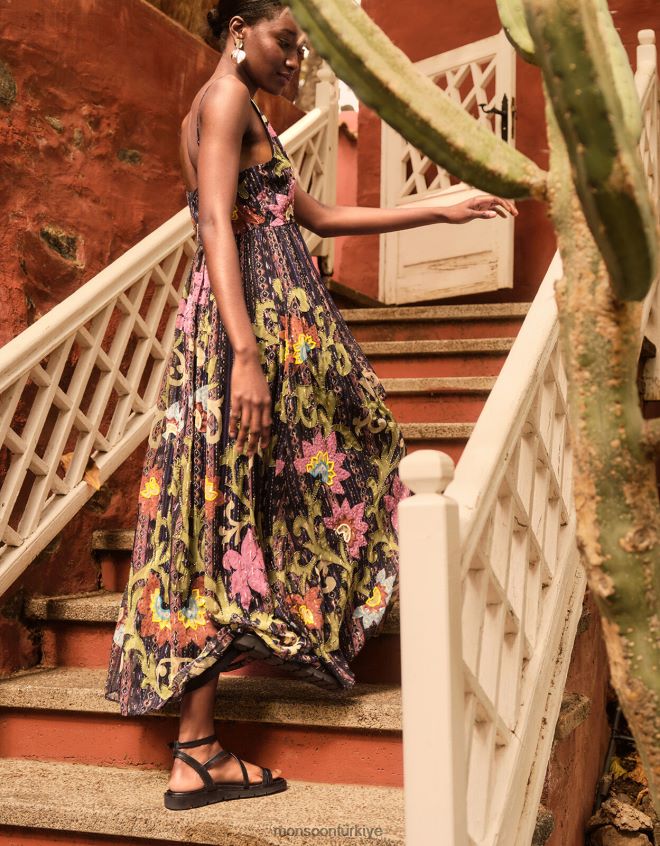 Monsoon kadınlar geri dönüştürülmüş polyesterden Helen süslemeli maksi elbise JH86BT636 Giyim siyah