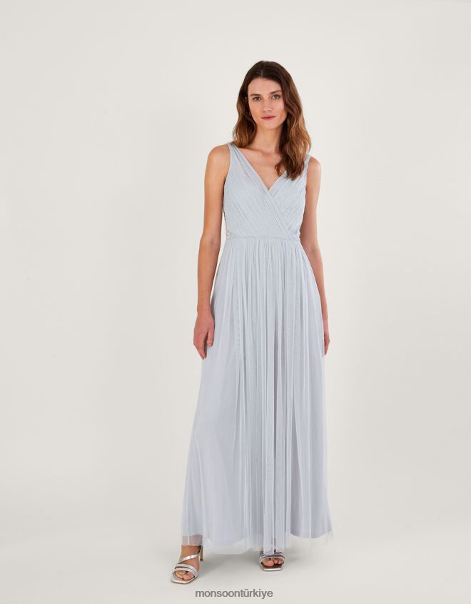 Monsoon kadınlar geri dönüştürülmüş polyesterden anne file maksi elbise JH86BT283 Giyim gümüş