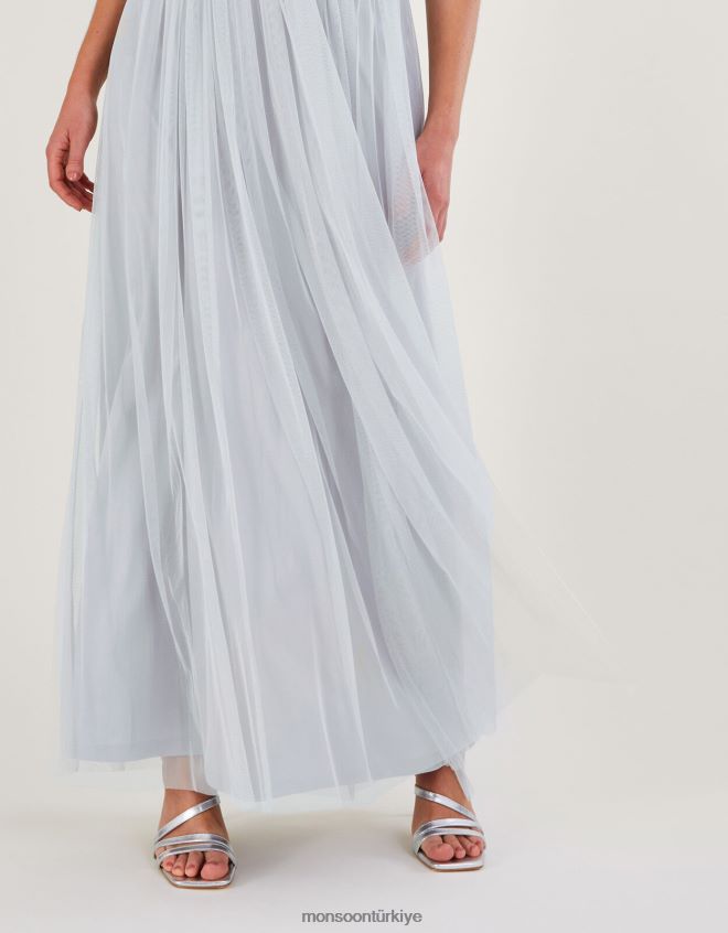 Monsoon kadınlar geri dönüştürülmüş polyesterden anne file maksi elbise JH86BT283 Giyim gümüş