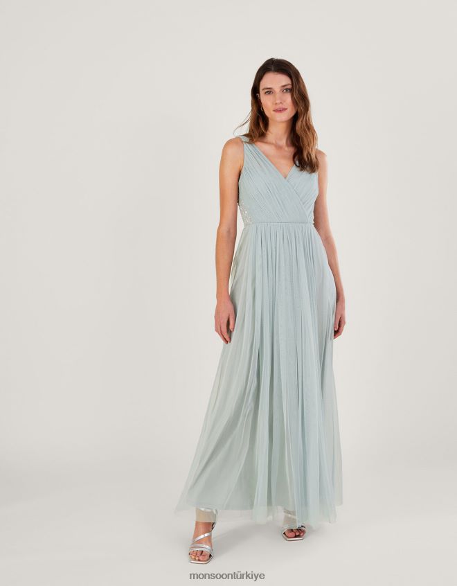 Monsoon kadınlar geri dönüştürülmüş polyesterden anne file maksi elbise JH86BT408 Giyim yeşil