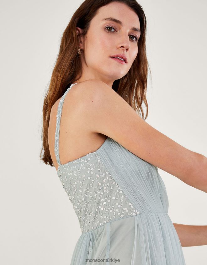 Monsoon kadınlar geri dönüştürülmüş polyesterden anne file maksi elbise JH86BT408 Giyim yeşil