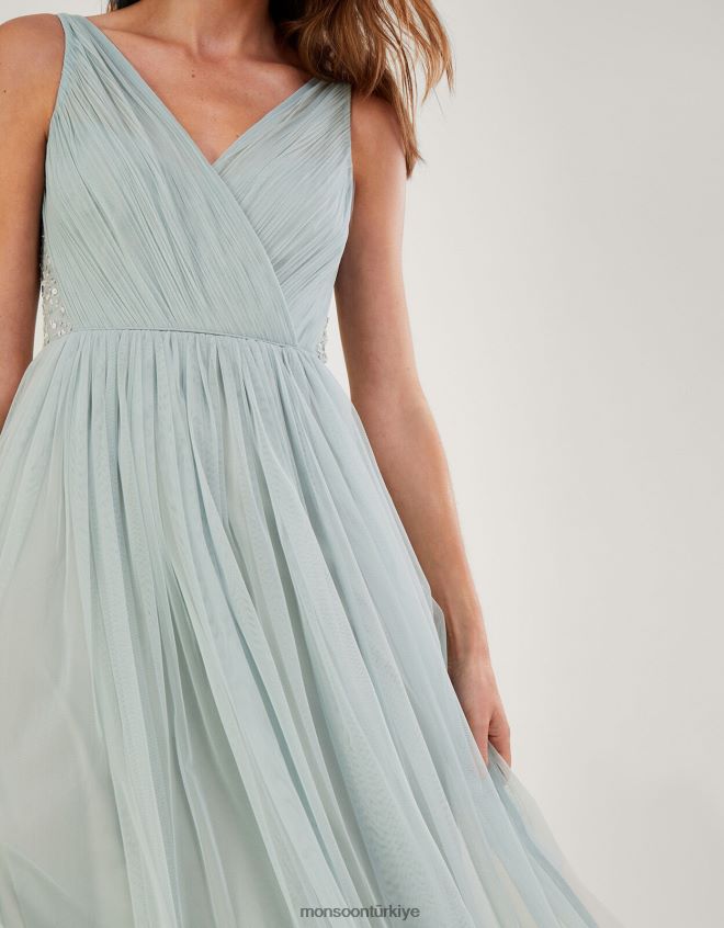 Monsoon kadınlar geri dönüştürülmüş polyesterden anne file maksi elbise JH86BT408 Giyim yeşil