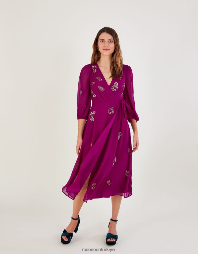 Monsoon kadınlar geri dönüştürülmüş polyesterden ava süslemeli anvelop elbise JH86BT1064 Giyim pembe