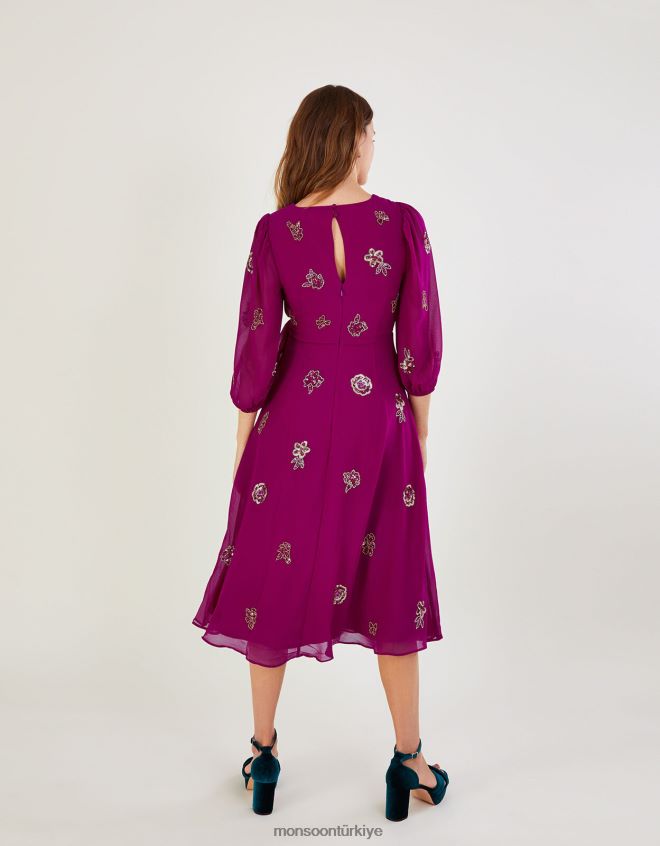 Monsoon kadınlar geri dönüştürülmüş polyesterden ava süslemeli anvelop elbise JH86BT1064 Giyim pembe