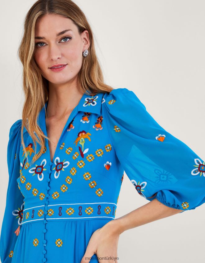 Monsoon kadınlar geri dönüştürülmüş polyesterden blair işlemeli gömlek elbise JH86BT847 Giyim mavi