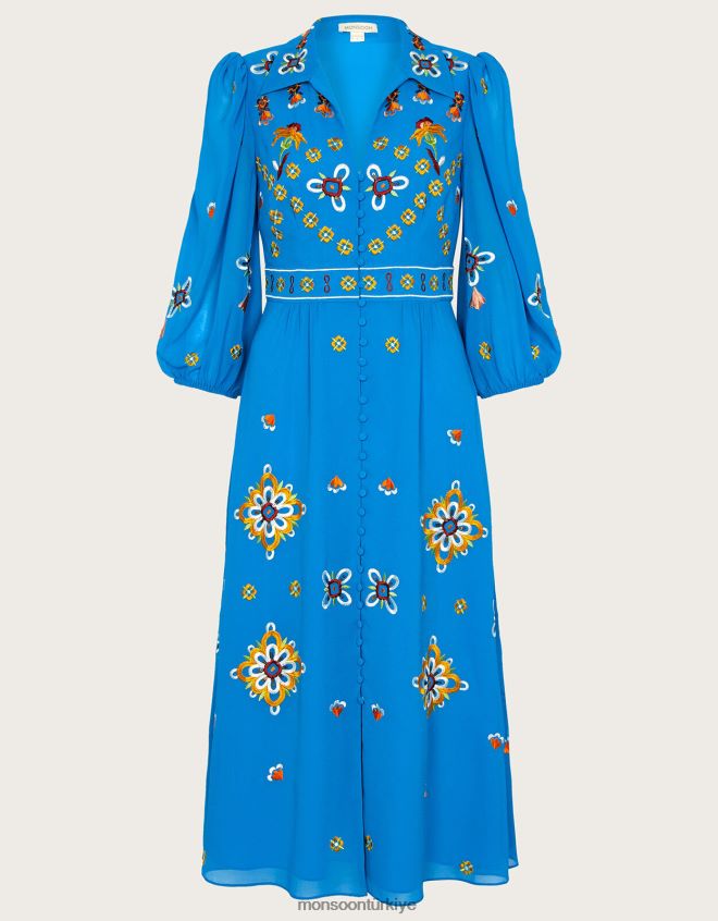 Monsoon kadınlar geri dönüştürülmüş polyesterden blair işlemeli gömlek elbise JH86BT847 Giyim mavi