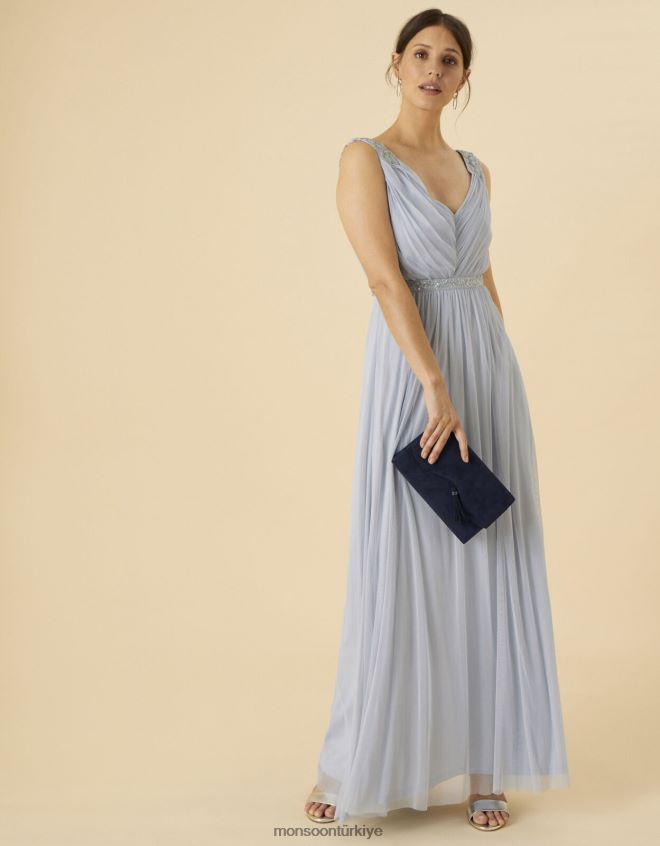 Monsoon kadınlar geri dönüştürülmüş polyesterden brenda maxi elbise JH86BT1151 Giyim mavi