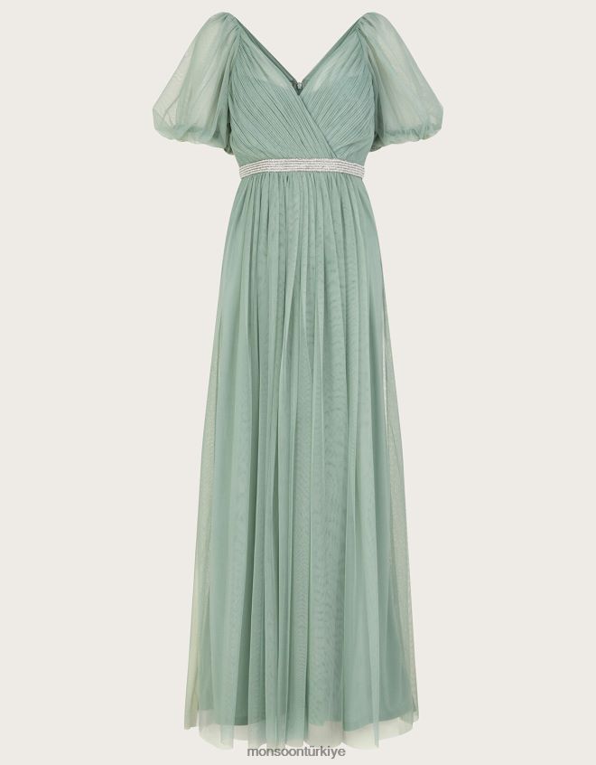 Monsoon kadınlar geri dönüştürülmüş polyesterden meghan file maksi elbise JH86BT336 Giyim yeşil