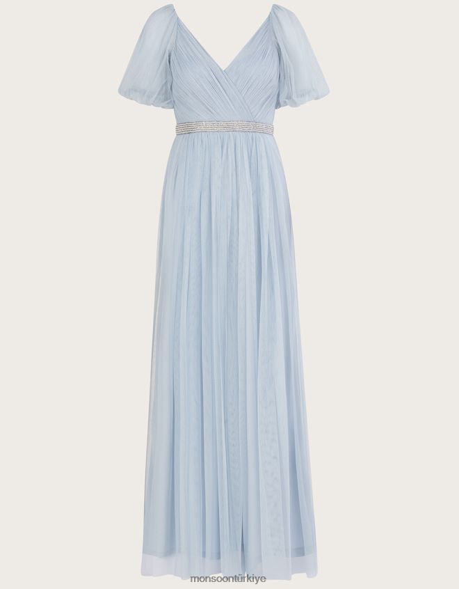 Monsoon kadınlar geri dönüştürülmüş polyesterden meghan file maksi elbise JH86BT715 Giyim bulut