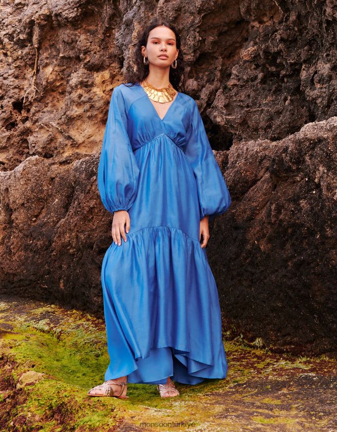 Monsoon kadınlar geri dönüştürülmüş polyesterden palmer maxi elbise JH86BT564 Giyim mavi