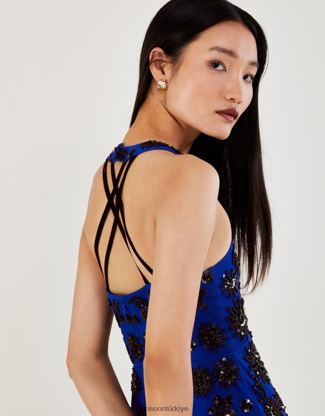 Monsoon kadınlar geri dönüştürülmüş polyesterden rosa pullu maxi elbise JH86BT322 Giyim mavi (kobalt)