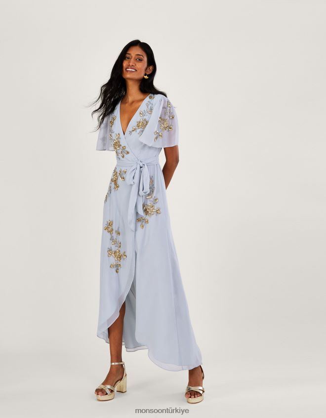 Monsoon kadınlar geri dönüştürülmüş polyesterden sarah süslemeli anvelop elbise JH86BT931 Giyim bulut