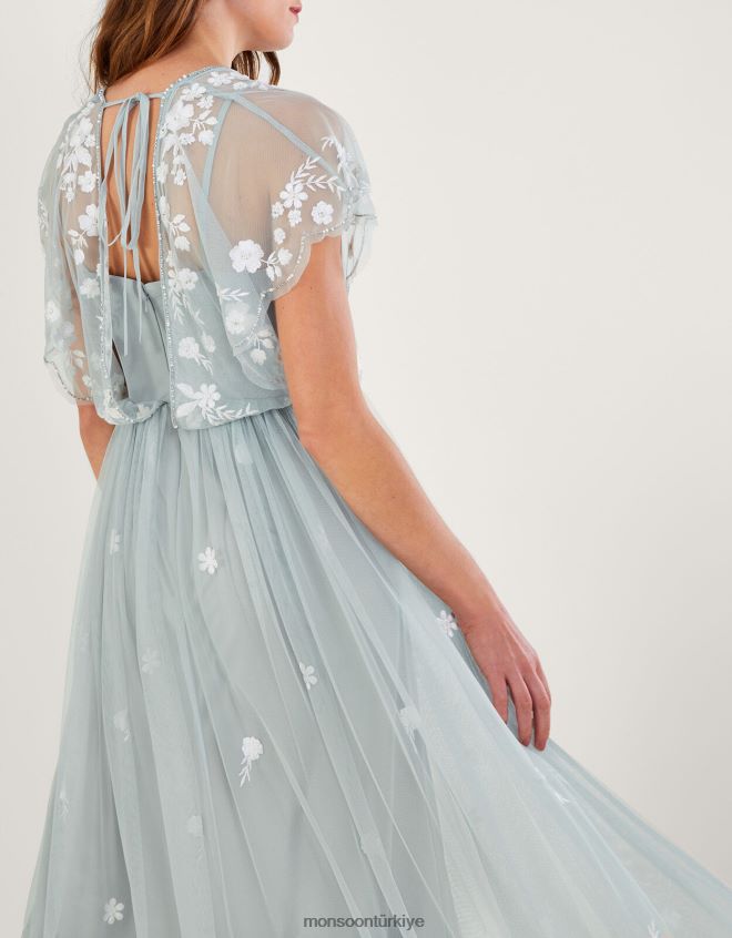 Monsoon kadınlar geri dönüştürülmüş polyesterden sophie işlemeli maxi elbise JH86BT653 Giyim yeşil (adaçayı)