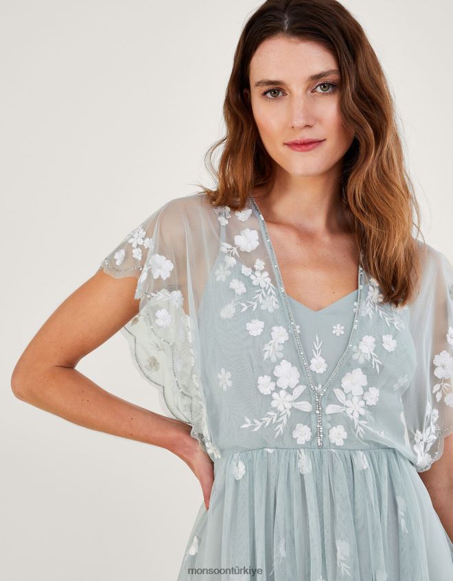 Monsoon kadınlar geri dönüştürülmüş polyesterden sophie işlemeli maxi elbise JH86BT653 Giyim yeşil (adaçayı)