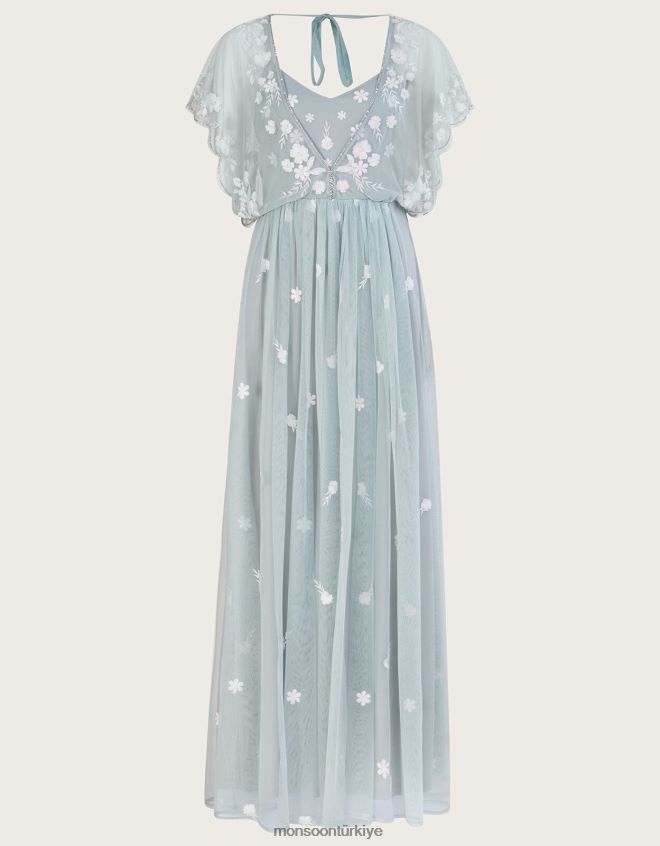 Monsoon kadınlar geri dönüştürülmüş polyesterden sophie işlemeli maxi elbise JH86BT653 Giyim yeşil (adaçayı)