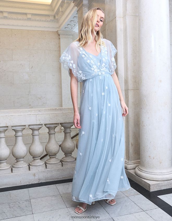 Monsoon kadınlar geri dönüştürülmüş polyesterden sophie işlemeli maxi elbise JH86BT653 Giyim yeşil (adaçayı)