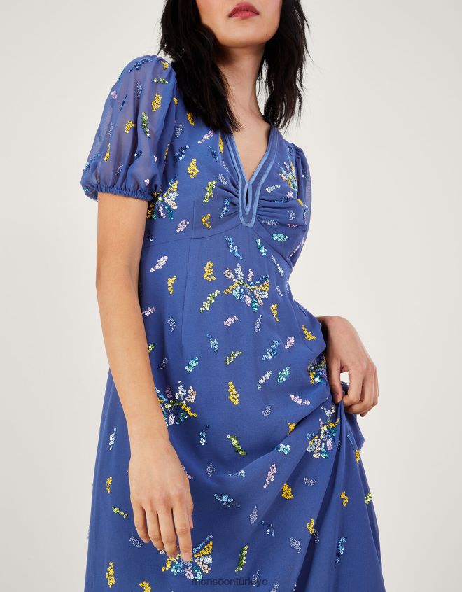 Monsoon kadınlar geri dönüştürülmüş polyesterden zena pullu çay elbisesi JH86BT237 Giyim mavi