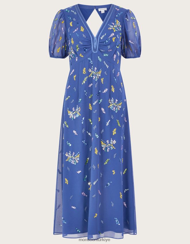 Monsoon kadınlar geri dönüştürülmüş polyesterden zena pullu çay elbisesi JH86BT237 Giyim mavi