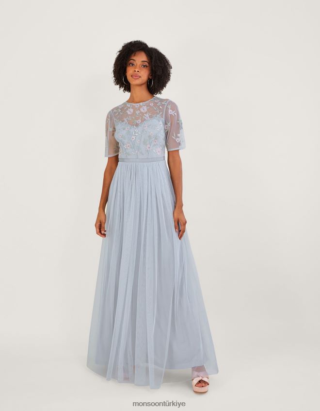 Monsoon kadınlar harri geri dönüştürülmüş polyesterden süslenmiş maksi elbise JH86BT679 Giyim gümüş