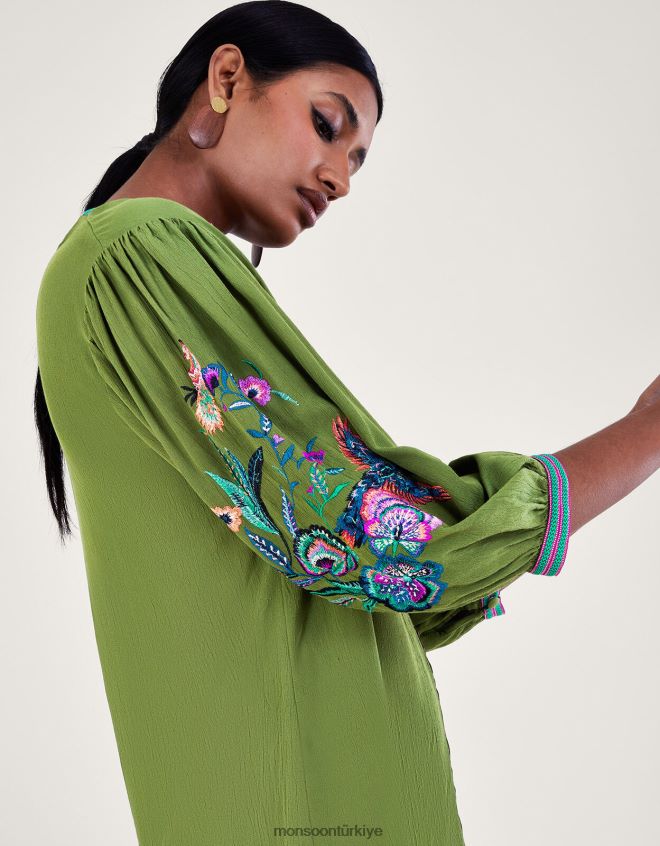 Monsoon kadınlar kaitlyn kuş işlemeli tunik JH86BT176 Giyim yeşil